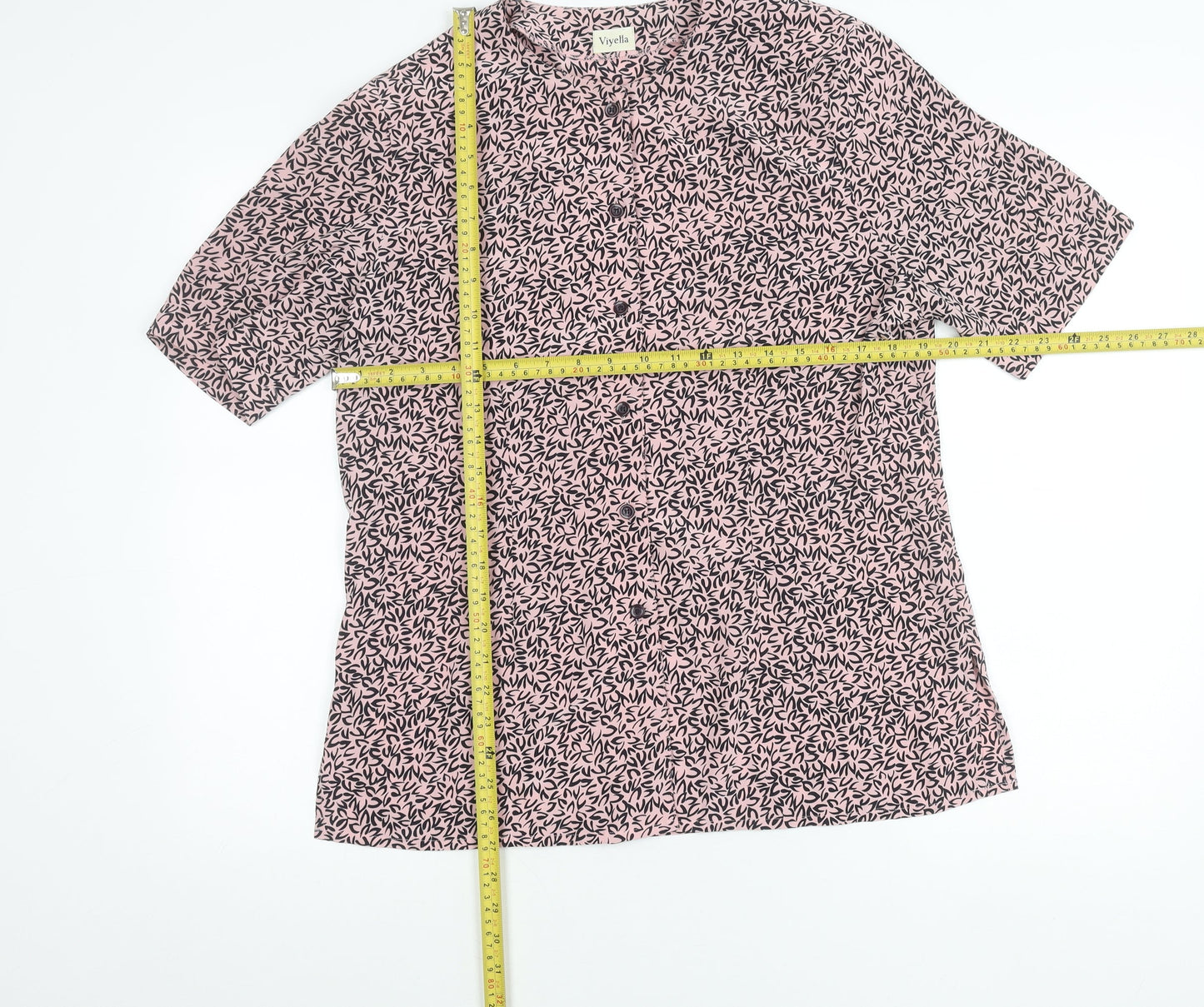 Viyella Women’s Pink Floral Button Blouse UK 12 Short Sleeve