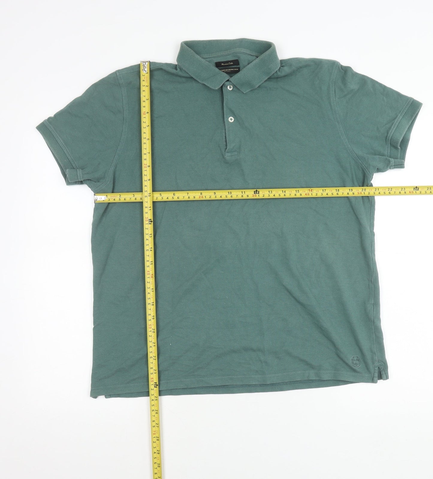 Massimo Dutti Men’s Green XL Short Sleeve Cotton Polo Shirt