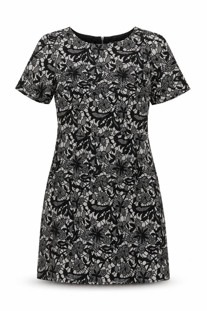 Oasis Women’s Black Floral Lace Shift Dress Size 10 Short Sleeve