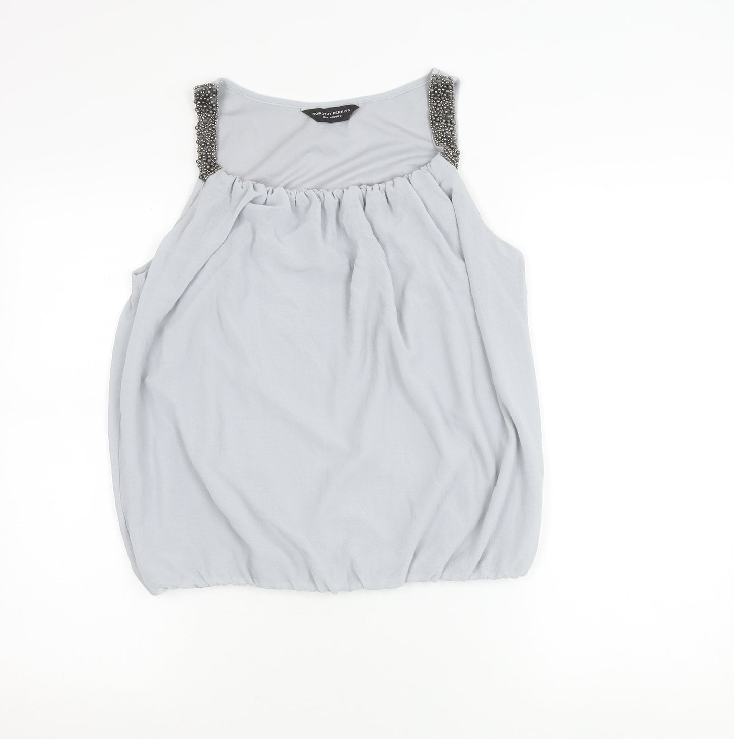 Dorothy Perkins Womens Grey Beaded Tank Top UK 12 Sleeveless Chiffon