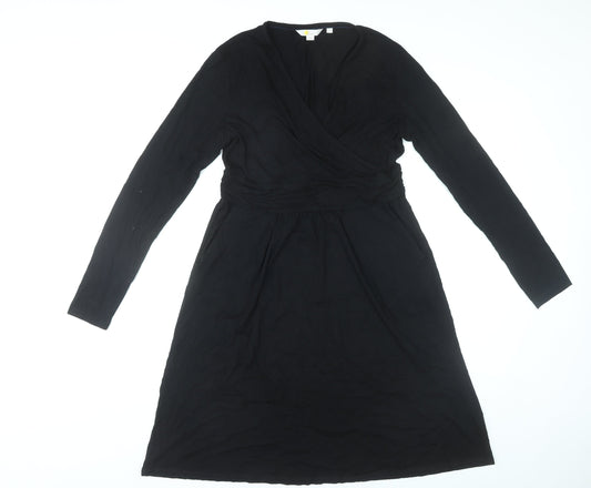 Boden Women’s Black Wrap Dress Size 12 Long Sleeve V-Neck Jersey