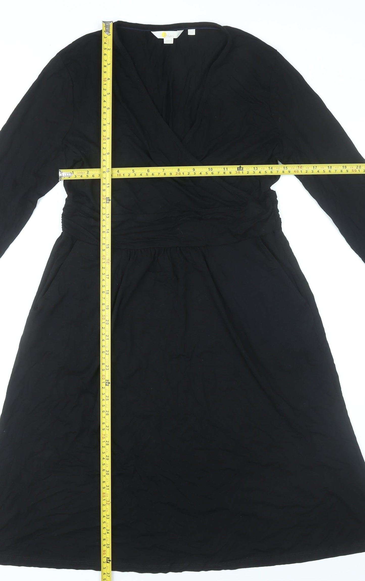 Boden Women’s Black Wrap Dress Size 12 Long Sleeve V-Neck Jersey