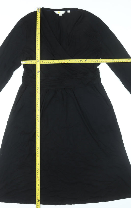 Boden Women’s Black Wrap Dress Size 12 Long Sleeve V-Neck Jersey