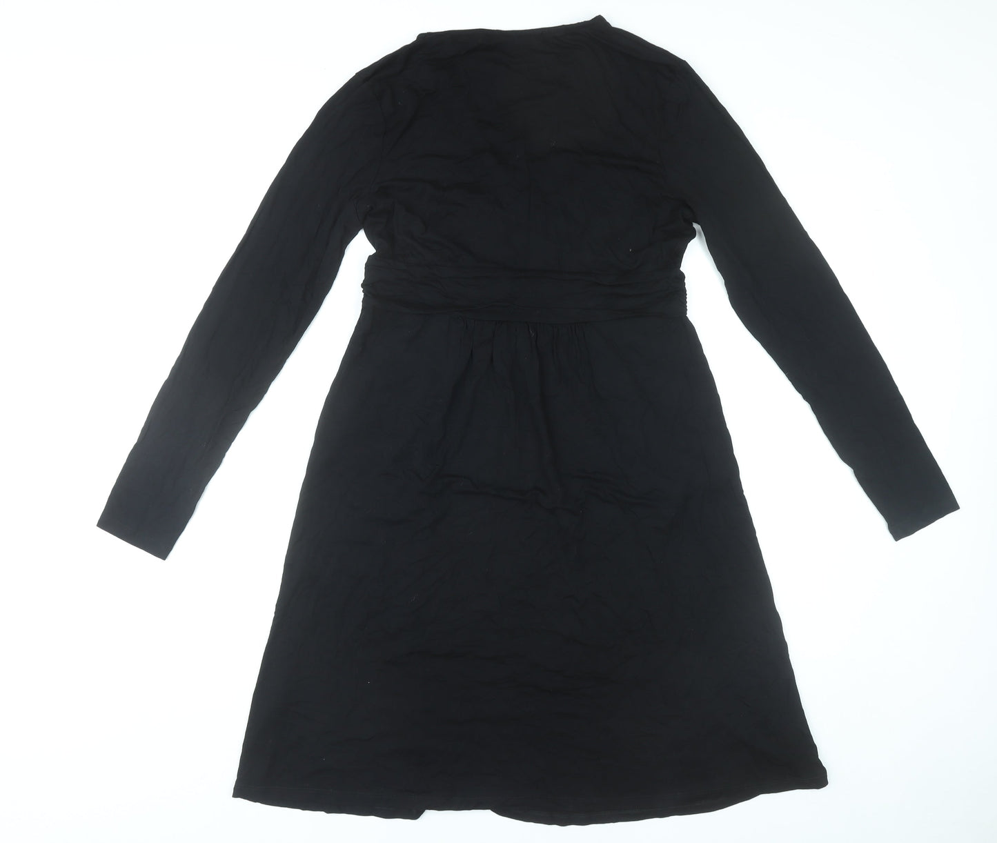 Boden Women’s Black Wrap Dress Size 12 Long Sleeve V-Neck Jersey