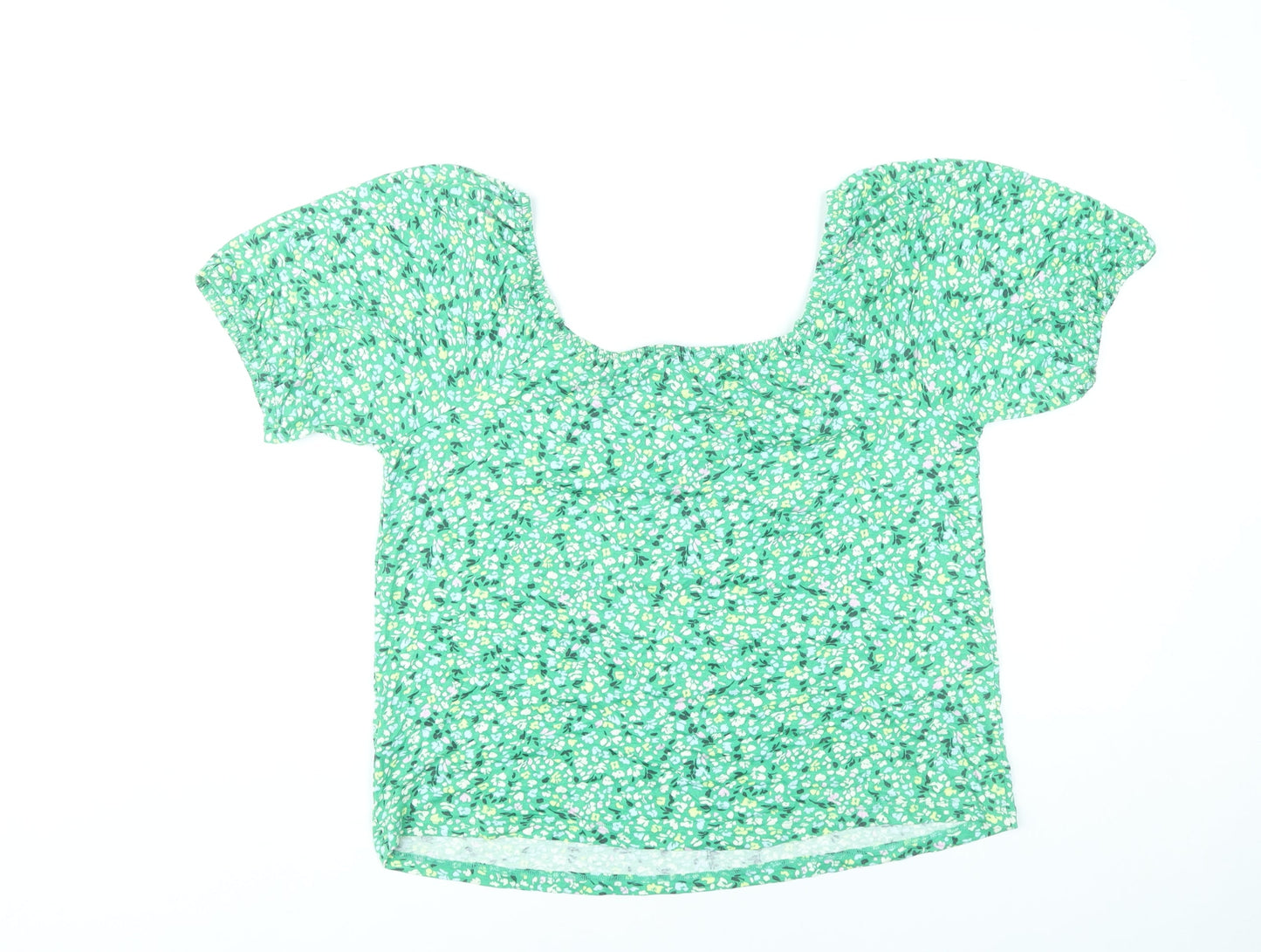 Monsoon Women’s Green Floral Peasant Blouse Size S Puff Sleeve
