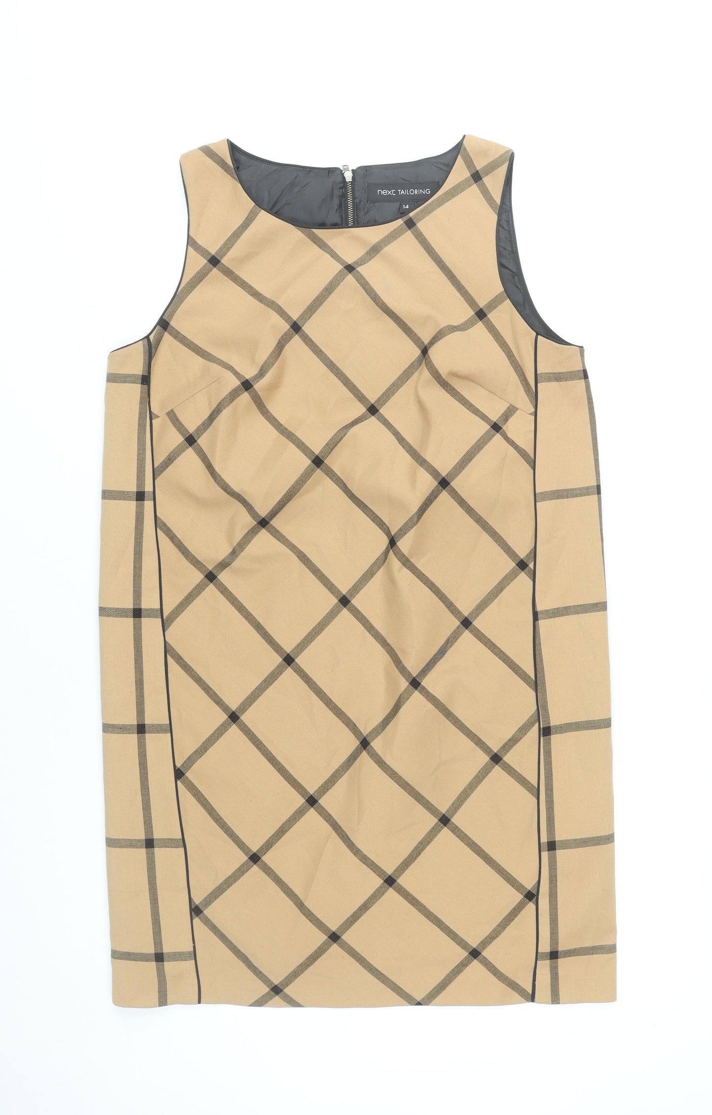 Next Women Beige Check Sleeveless Sheath Dress Size 14