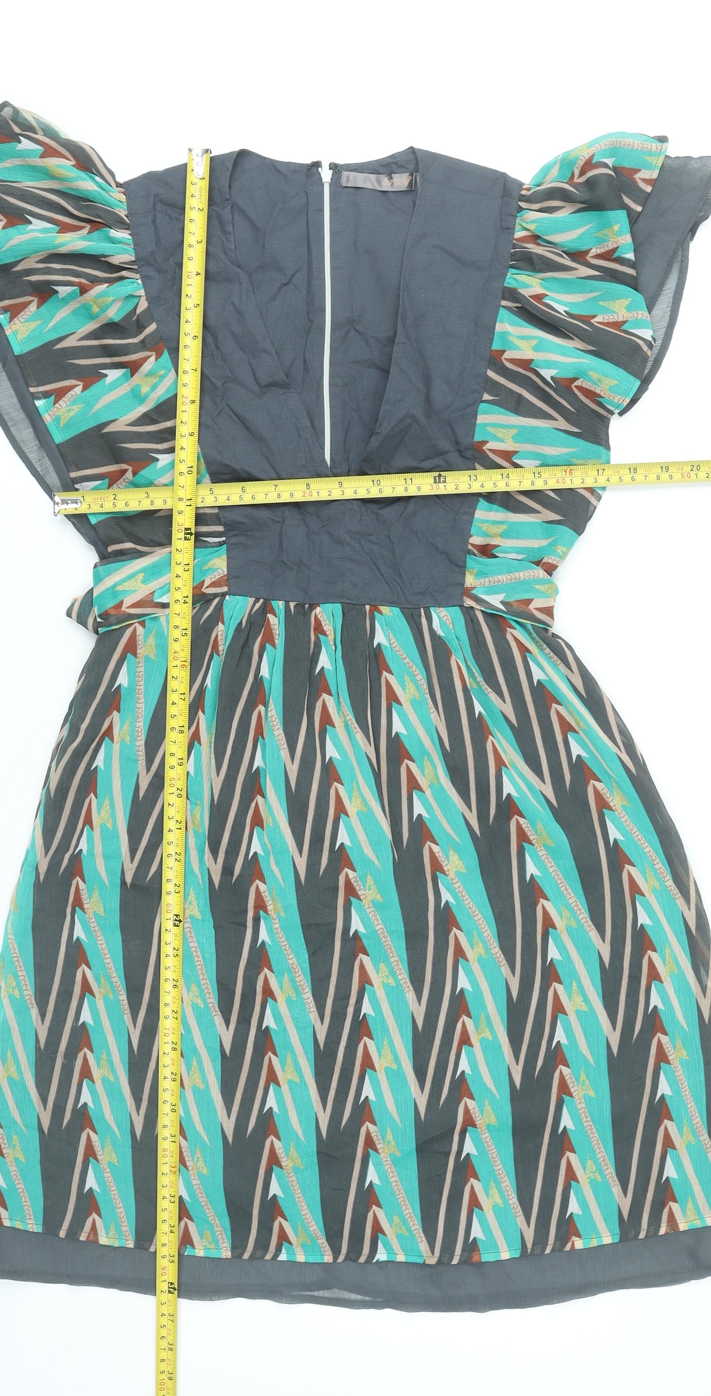 Reef Women’s Multicoloured A-Line Short Flutter Sleeve Dress M