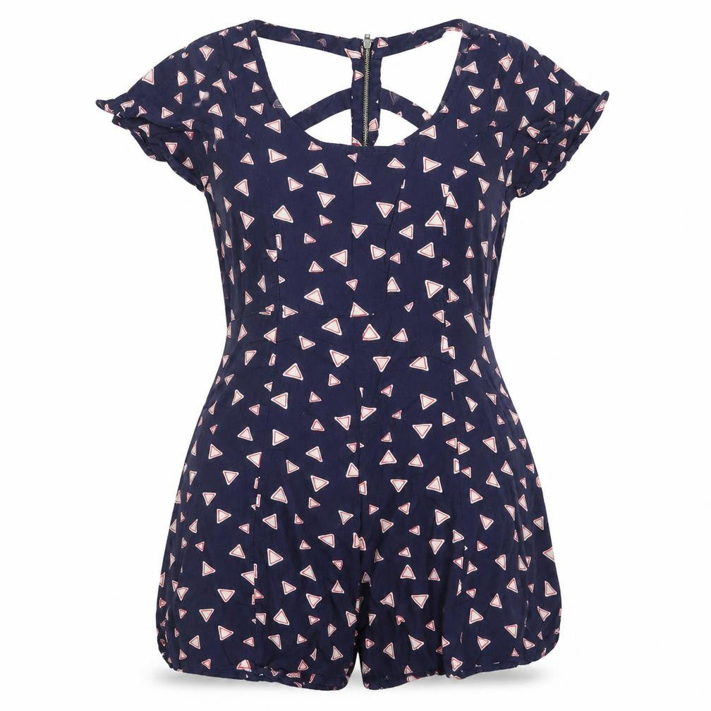 River Island Womens Blue Geometric Playsuit UK 10 Viscose Summer