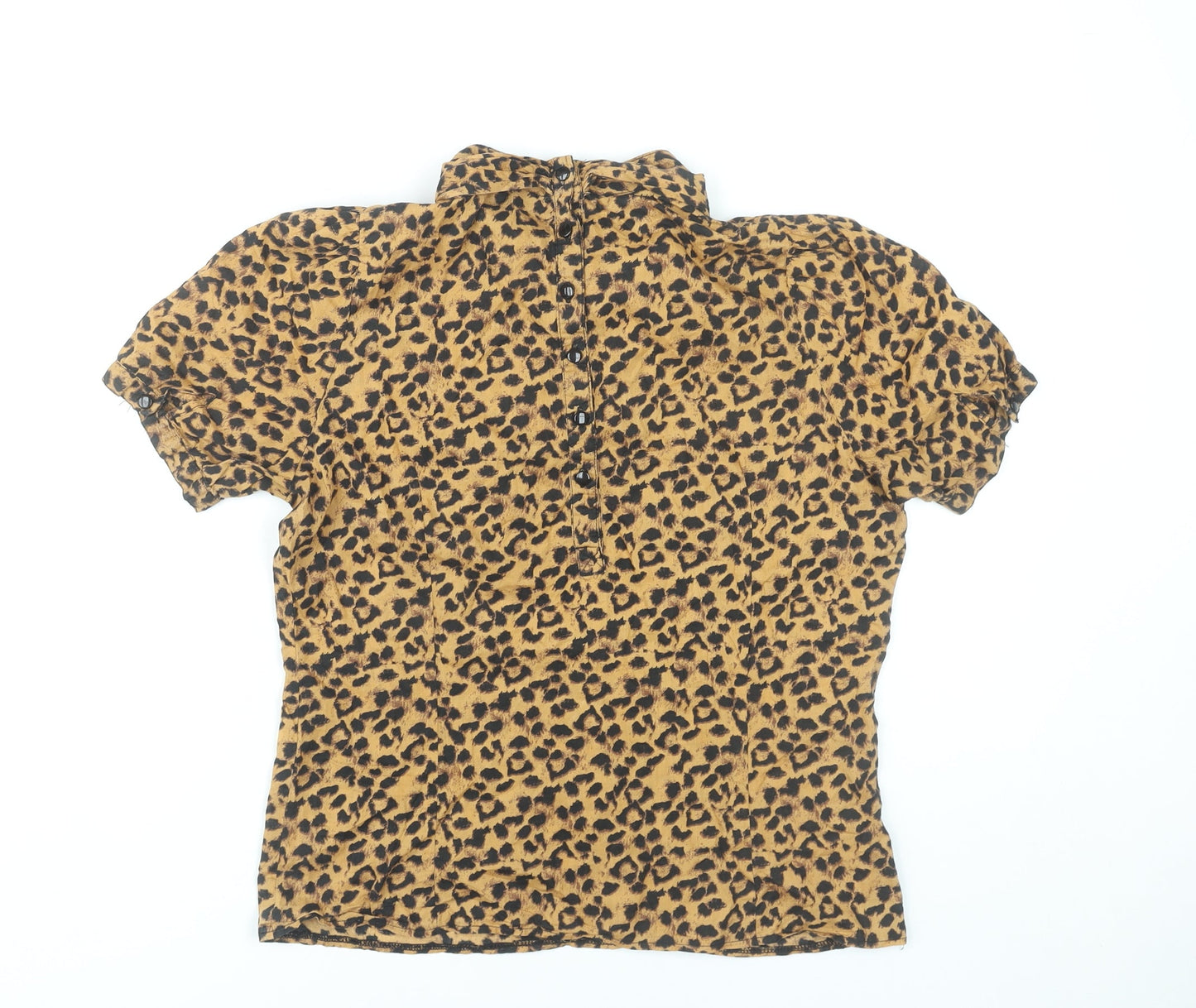 H&M Women’s Brown Leopard Print Cotton Blouse Size 12 Short Sleeve