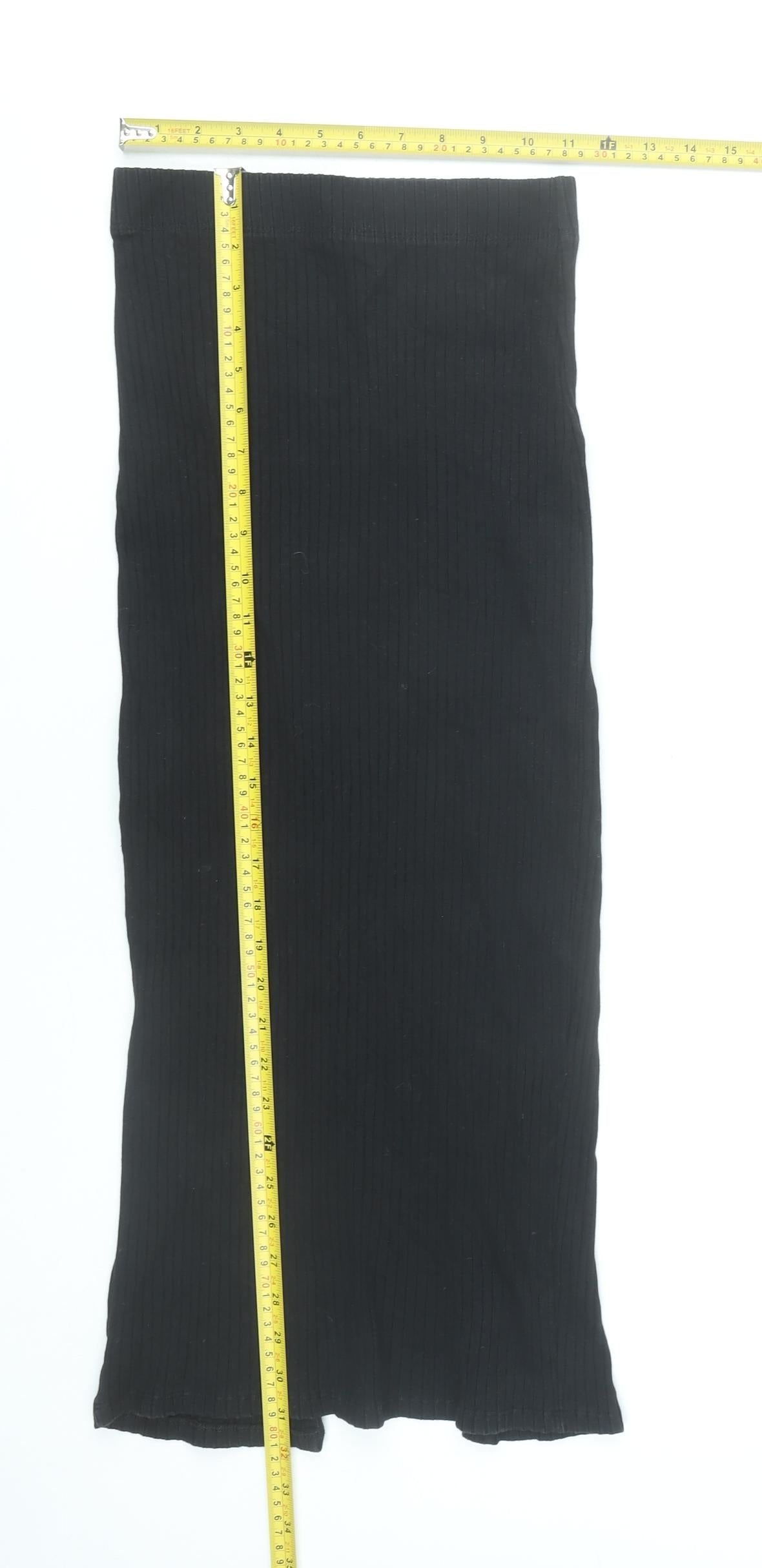 Zara Women Black Midi Pencil Skirt Size S High Rise Stretch
