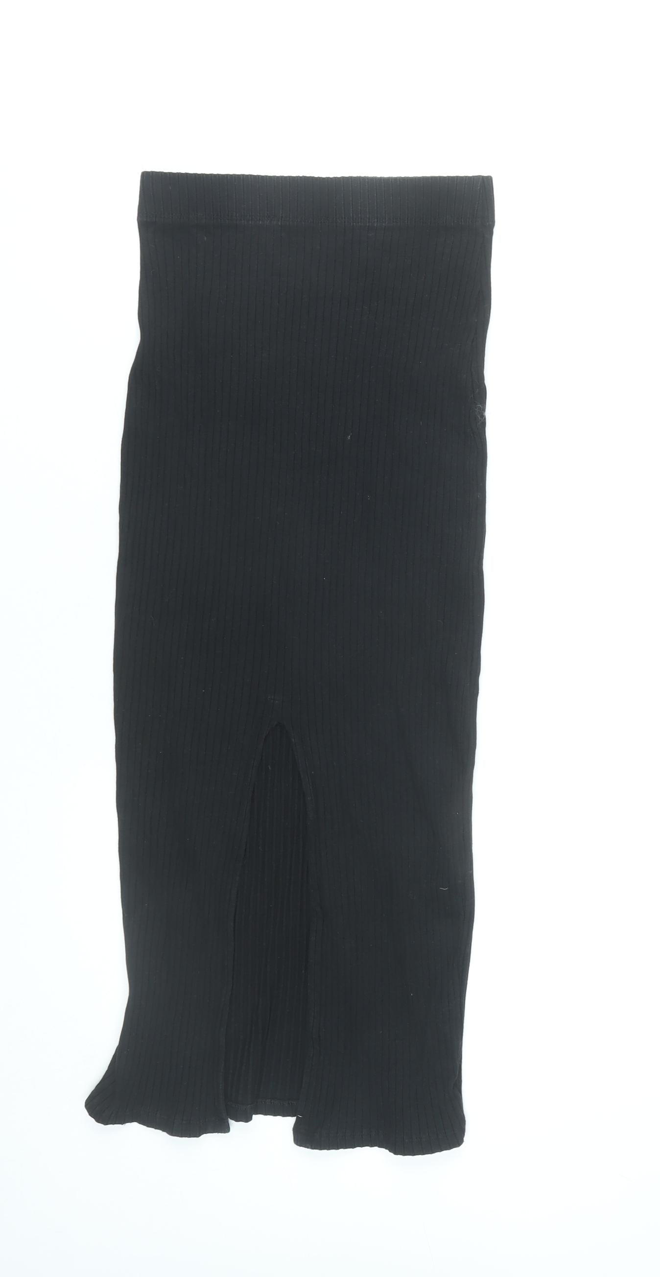 Zara Women Black Midi Pencil Skirt Size S High Rise Stretch