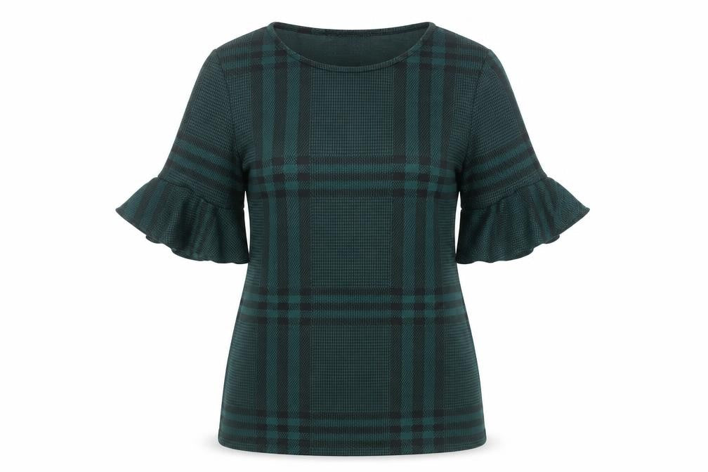 New Look Women’s Green Plaid Ruffle Sleeve Blouse UK 8