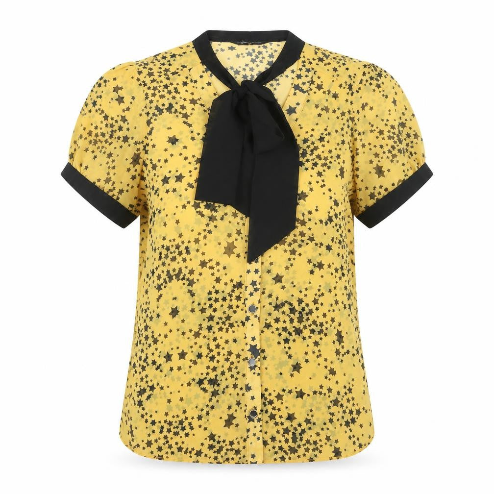 Internacionale Women’s Yellow Star Print Sheer Blouse Size 10