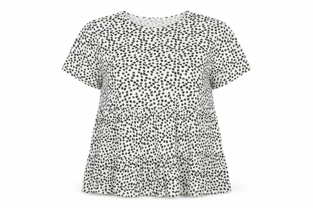 New Look Womens White Animal Print Tunic Blouse UK 16 Short Sleeve Viscose