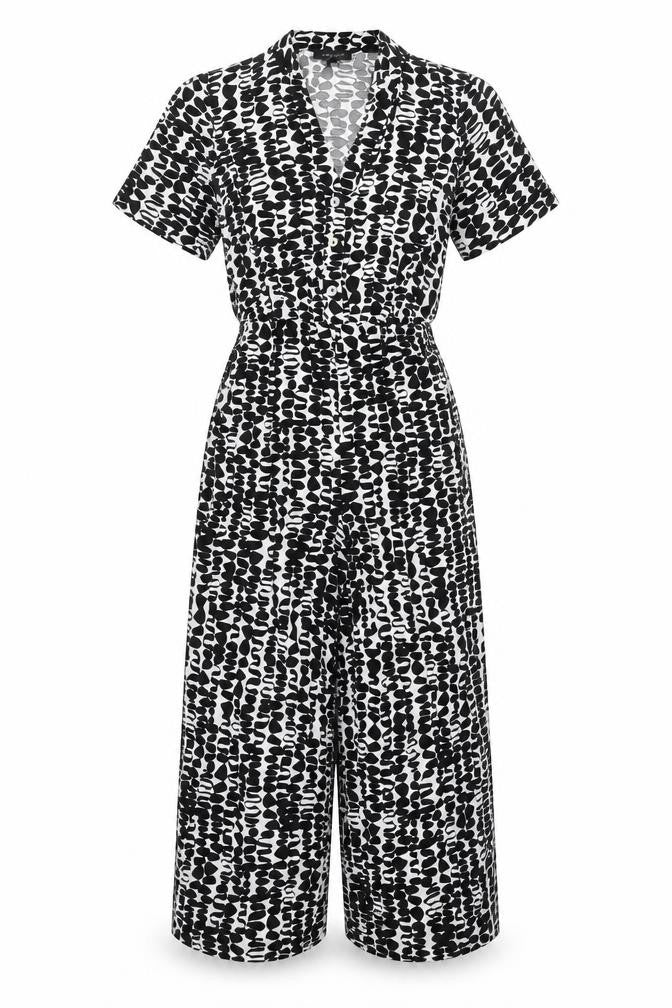 New Look Womens Black White Jumpsuit UK 8 V-Neck Short Sleeve