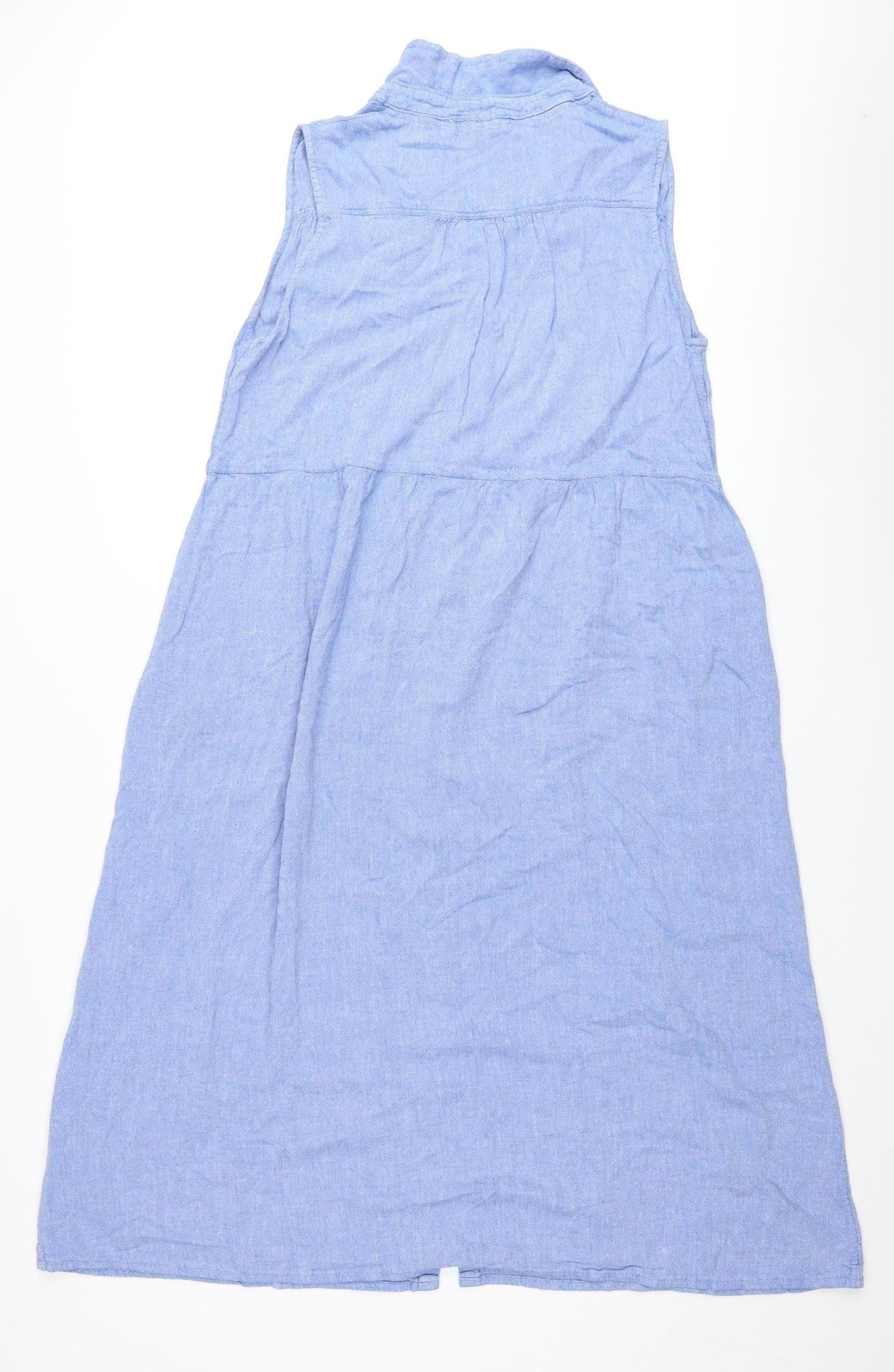 Fat Face Women’s Blue Linen Shirt Dress Size 16 Midi Sleeveless