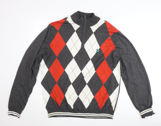 Lyle & Scott Men’s Grey Argyle 2XL Cotton 1/2 Zip Jumper