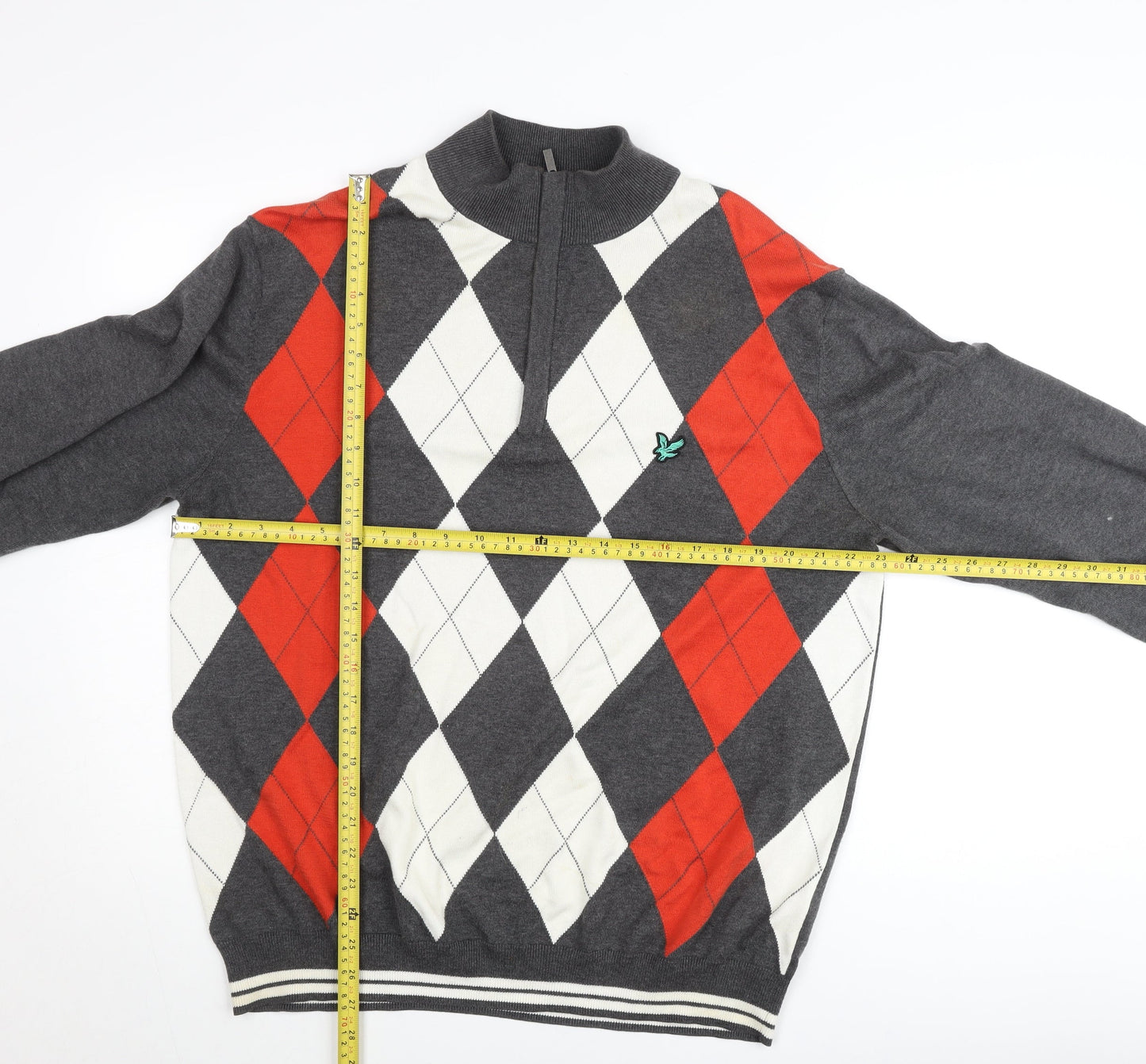 Lyle & Scott Men’s Grey Argyle 2XL Cotton 1/2 Zip Jumper