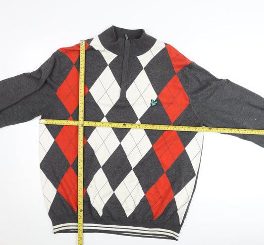 Lyle & Scott Men’s Grey Argyle 2XL Cotton 1/2 Zip Jumper