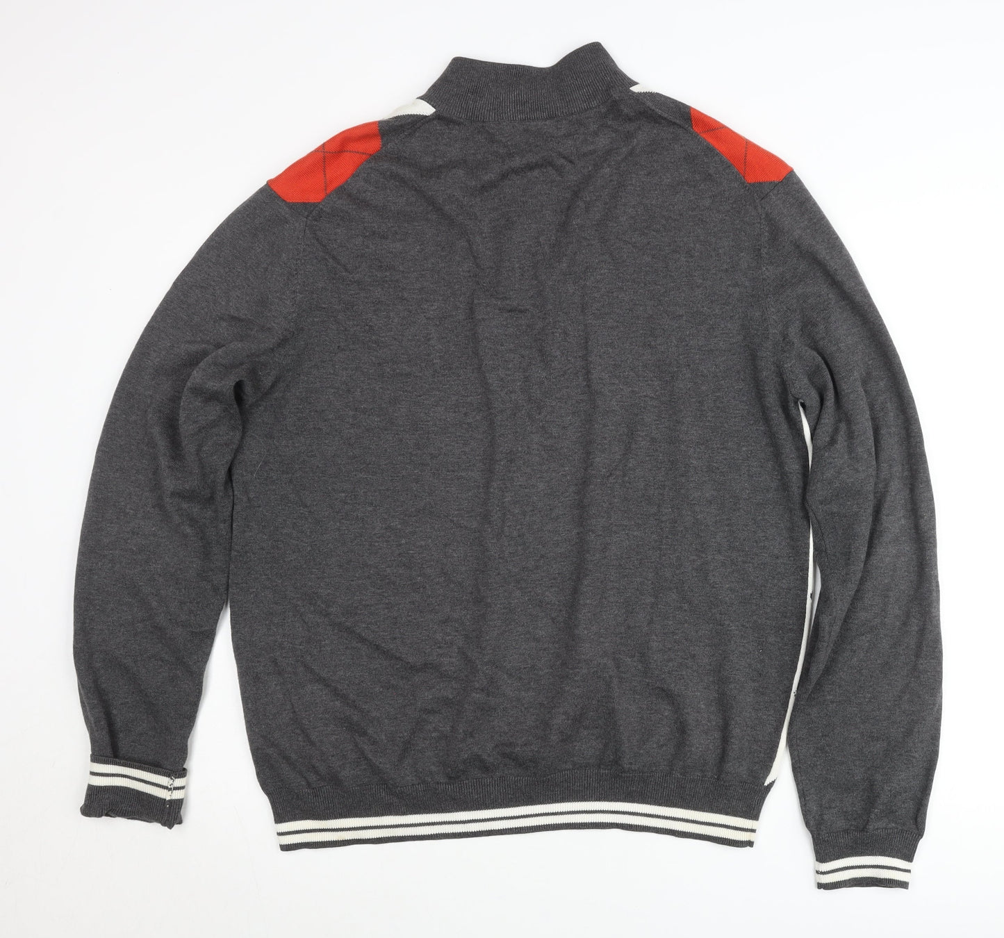 Lyle & Scott Men’s Grey Argyle 2XL Cotton 1/2 Zip Jumper