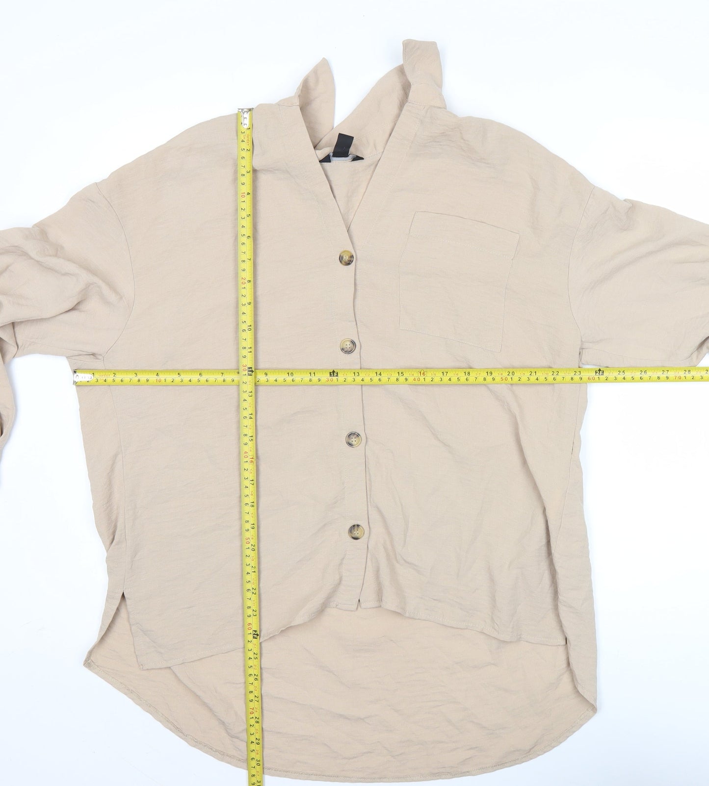 New Look Womens Beige Button-Up Shirt Size 12 Long Sleeve Casual