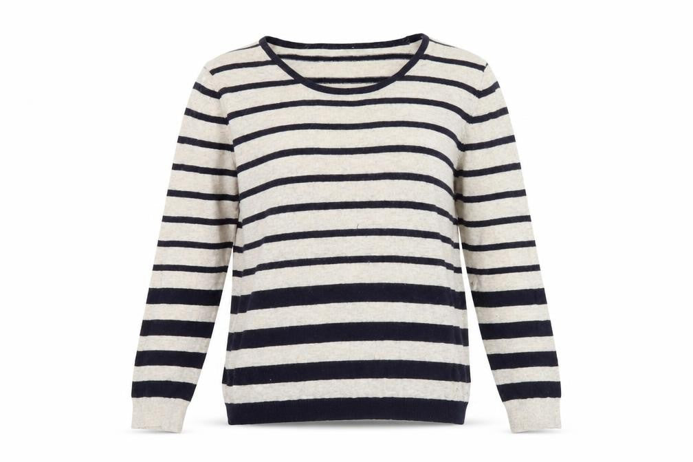 Marks and Spencer Women’s Beige Striped Jumper UK 14 Scoop Neck