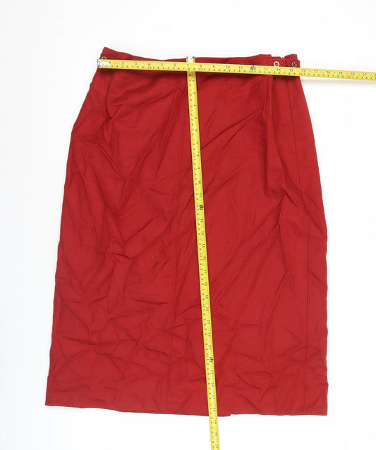 DAKS Women Red Size 18 Pencil Midi Skirt Business Vintage