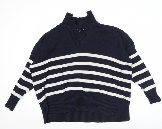Joules Women’s Blue Striped Cotton V-Neck Jumper Size 20