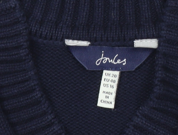 Joules Women’s Blue Striped Cotton V-Neck Jumper Size 20