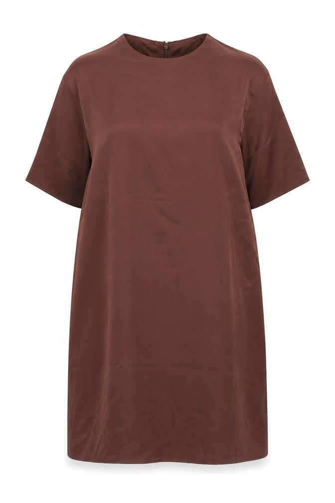 H&M Women Brown Shift Dress XL Half Sleeve High Neck Knee Length