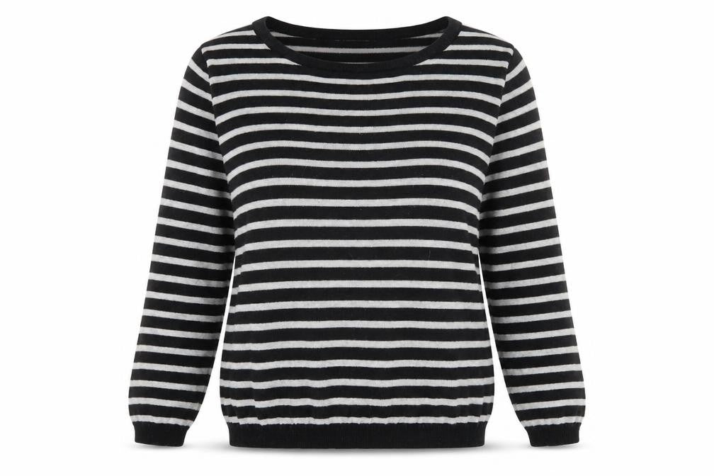 Front view of Jacqueline de Yong women’s black striped jumper, size M
