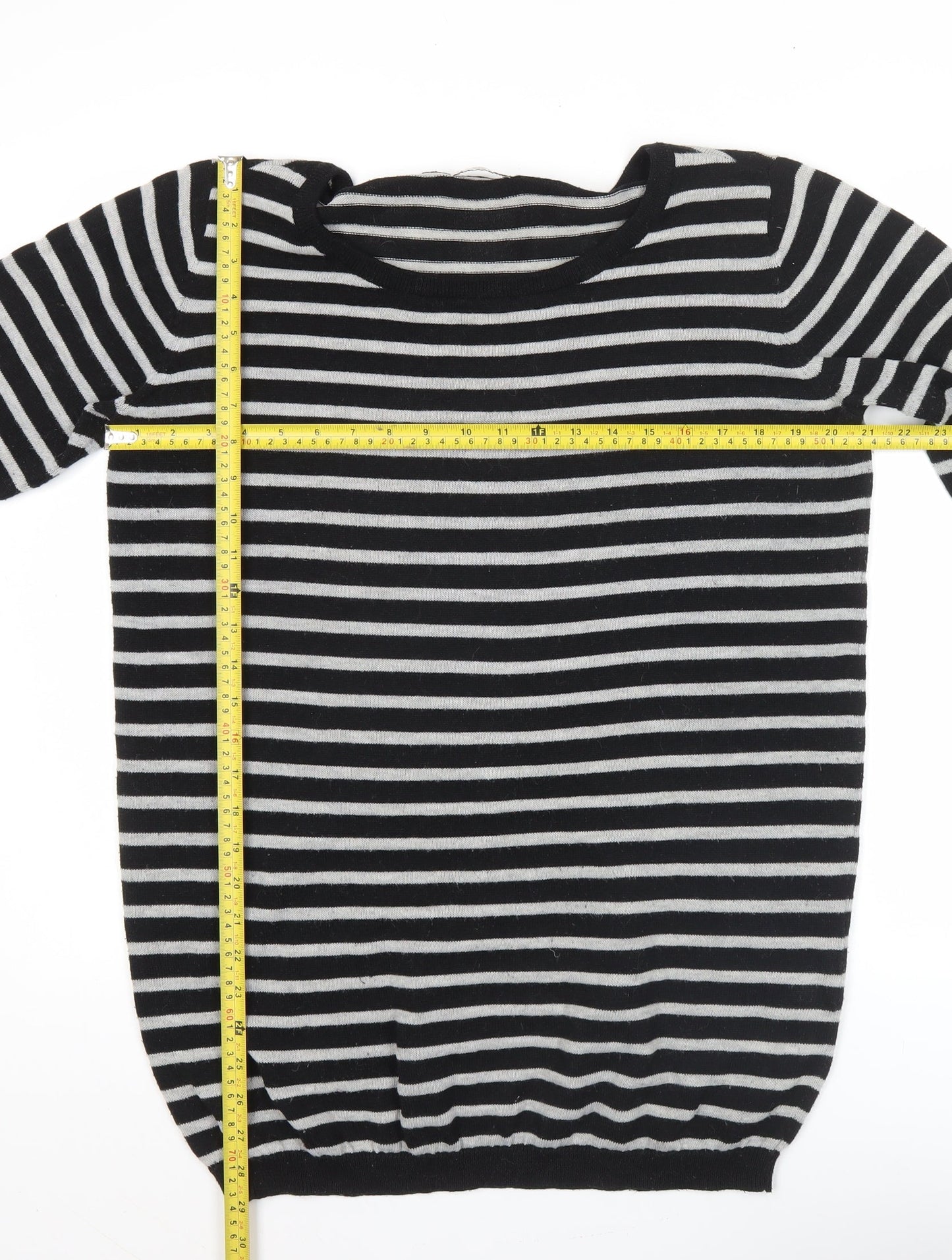 Jacqueline de Yong Womens Black Striped Pullover Jumper Size M