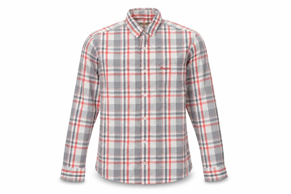 Wrangler Mens Red Grey Plaid Cotton Long Sleeve Button-Up Shirt M