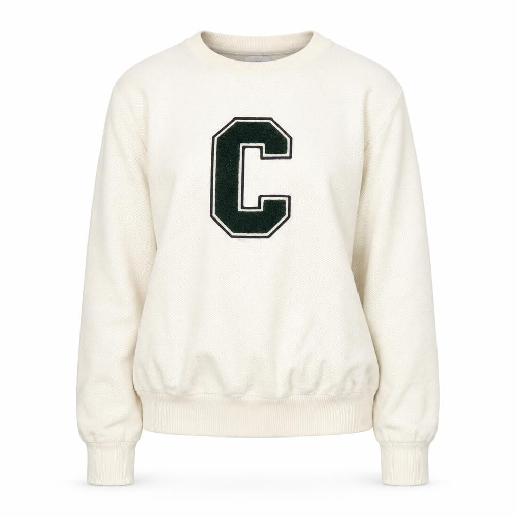 Celio Womens Ivory Cotton Pullover Sweatshirt M Logo College Style