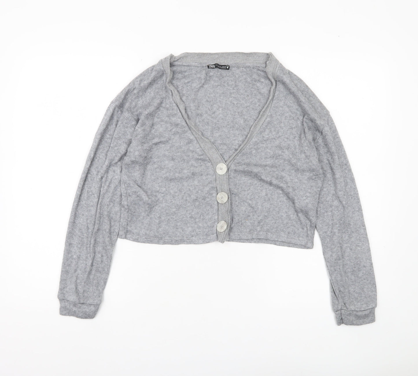 Zara Women’s Grey S V-Neck Button Knit Cardigan Jumper
