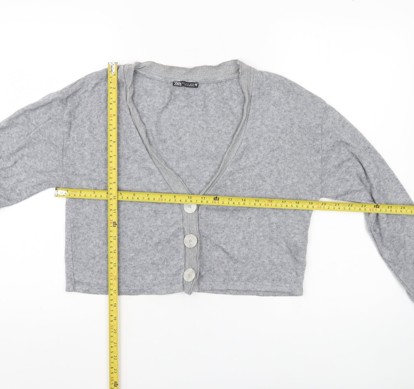 Zara Women’s Grey S V-Neck Button Knit Cardigan Jumper