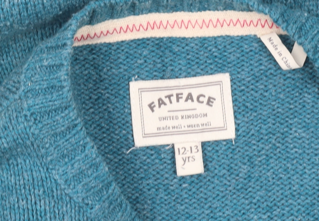 FatFace Boys Blue Owl Graphic Pullover Jumper Size 12-13 Years Cotton Blend