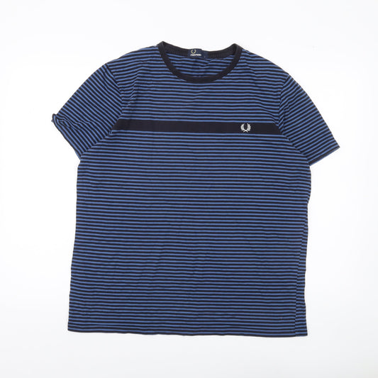 Fred Perry Men’s Blue Striped Crew Neck Cotton T-Shirt Size L