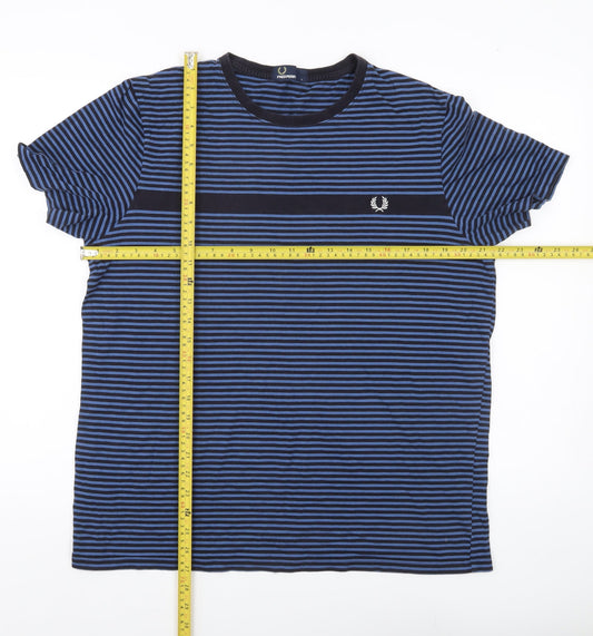 Fred Perry Men’s Blue Striped Crew Neck Cotton T-Shirt Size L