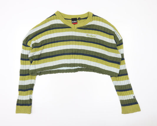 Kickers Women’s L Multicoloured Striped V-Neck Jumper Knit Long Sleeve