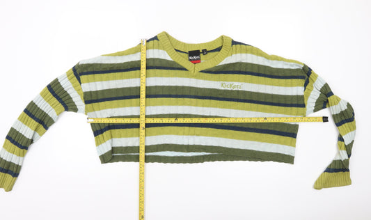 Kickers Women’s L Multicoloured Striped V-Neck Jumper Knit Long Sleeve