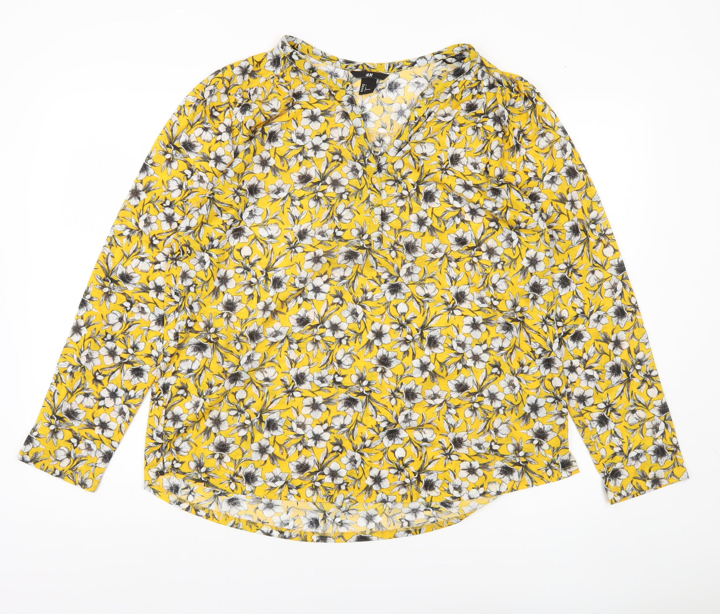 H&M Womens Yellow Floral Long Sleeve Tunic Blouse Size 12