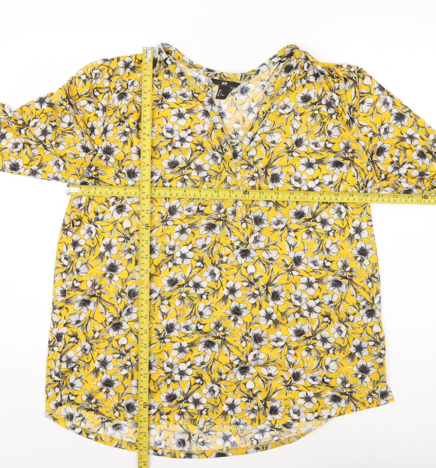 H&M Womens Yellow Floral Long Sleeve Tunic Blouse Size 12