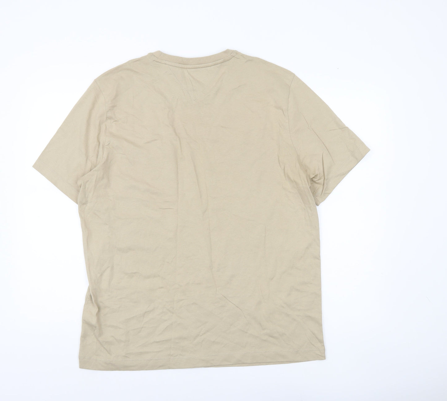 Tommy Hilfiger Men's Beige L Regular Fit Cotton Crew Neck T-Shirt