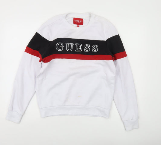 Guess Womens White Colourblock Logo Sweatshirt XS