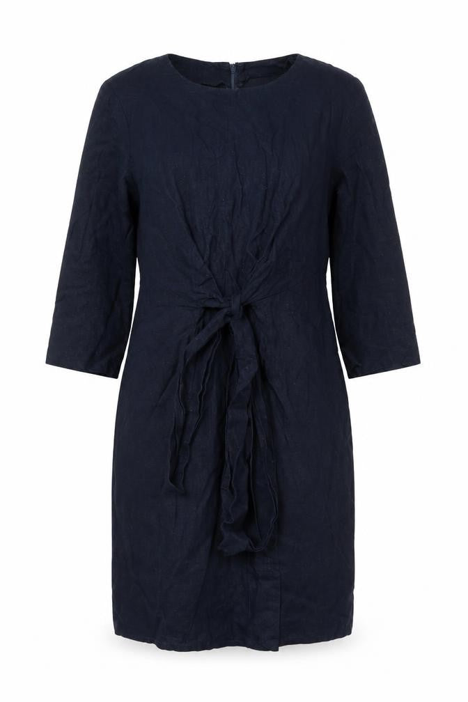 Front view of ASOS Women’s Blue Linen Blend Sheath Dress UK 10 Knee Length 3/4 Sleeve