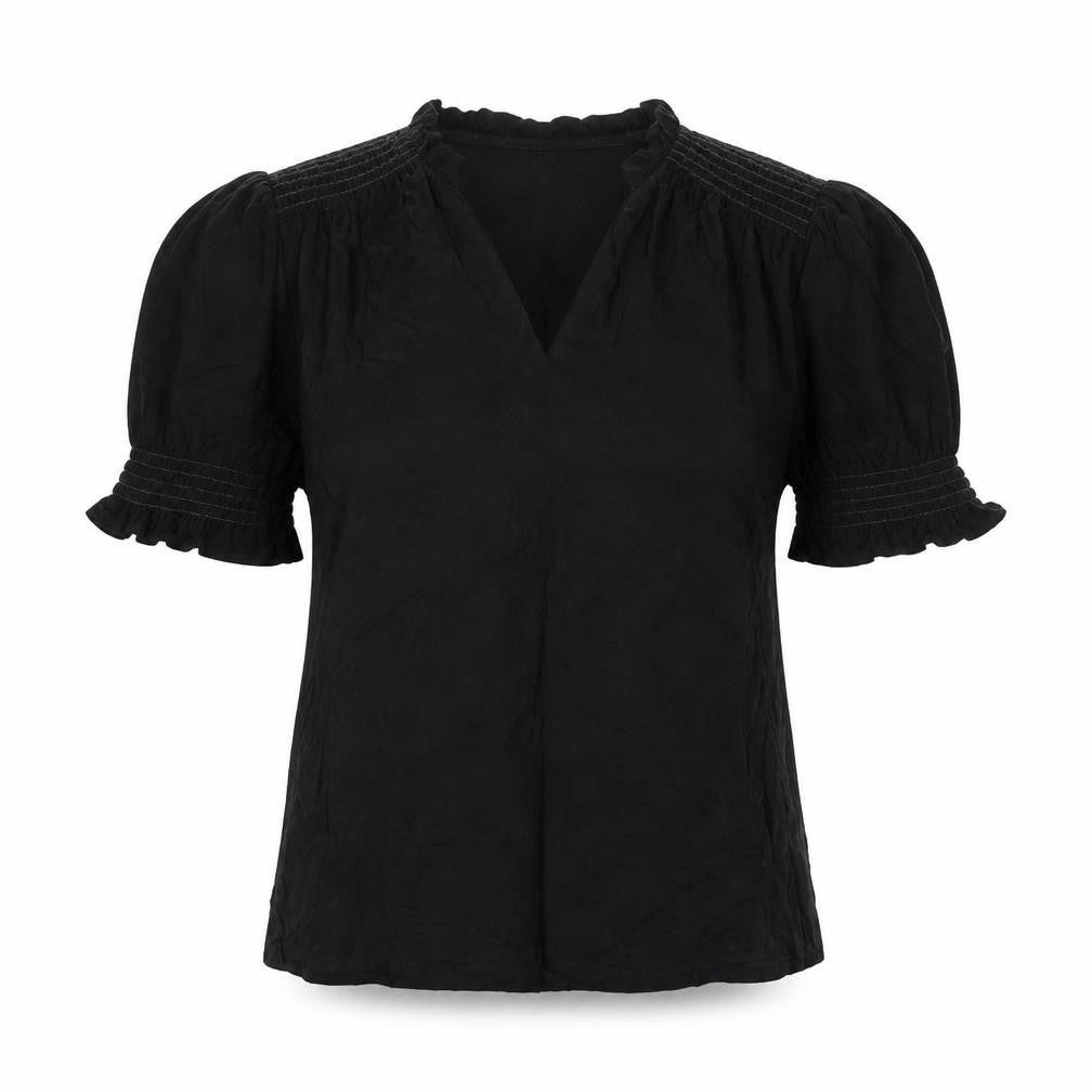 Ro&Zo Women’s Black Viscose Tunic Blouse Size 6 Short Puff Sleeve
