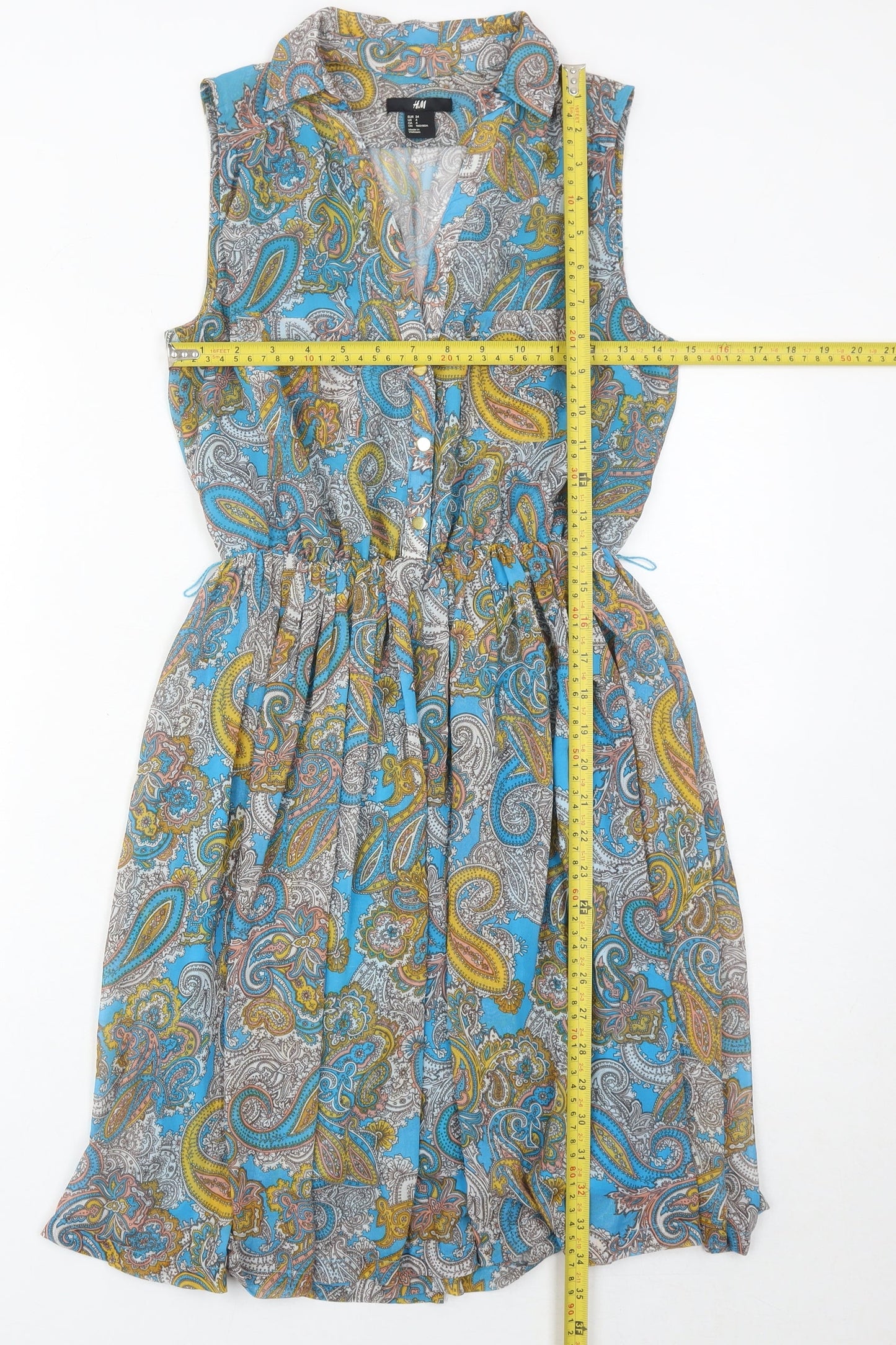 H&M Women’s Blue Paisley Shirt Dress Size 6 Sleeveless Knee Length