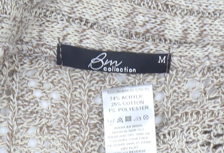 BM Collection Womens Beige Open Knit Cardigan M Regular