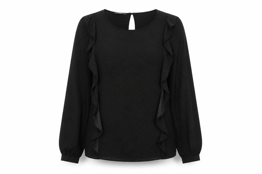 Monsoon Women Black Polka Dot Ruffle Long Sleeve Blouse Size 10